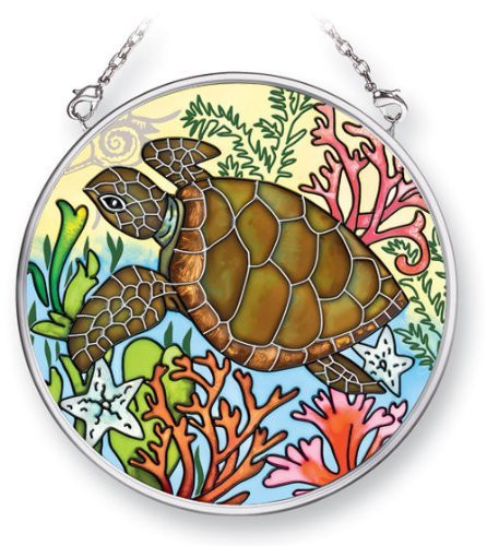 Amia Suncatcher Featuring a Turtle Design Hand Painted Glass 312Inch Circle
