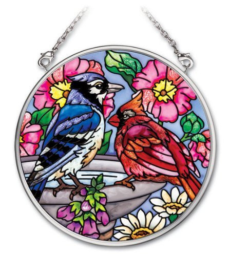 Amia 41758 HandPainted Glass 312Inch Circle Suncatcher Small Songbird Design
