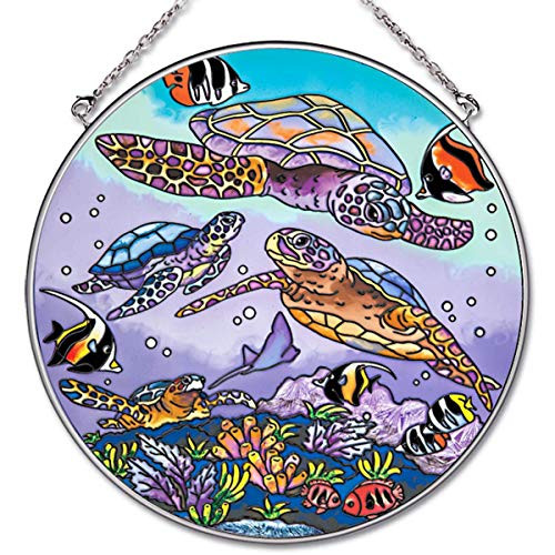 Amia 612Inch Circle HandPainted Glass Suncatcher Sea Turtle Large