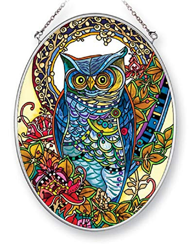 Amia 42452 HandPainted MO Hoot Glass Circle Suncatcher