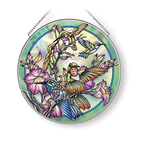 Amia Hummer Wind Hummingbirds Larcle Circle Glass Suncatcher Multicolored