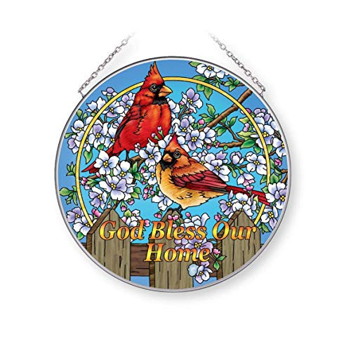 Amia Glorious Morning Cardinal Pair Large Circle Glass Suncatcher Multicolored