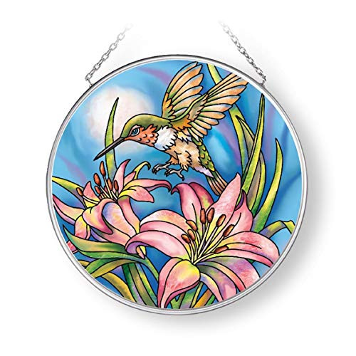 Amia Come Fly with Me Hummingbird Medium Circle Glass Suncatcher Multicolored