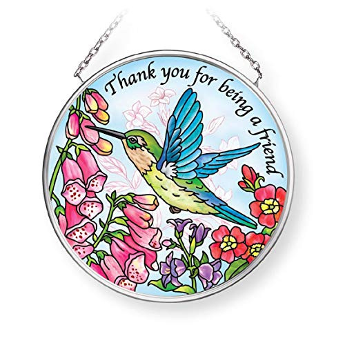 Amia Thank You for Being a Friend Hummingbird Small Circle Glass Suncatcher Multicolored
