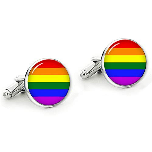 Kooer Rainbow Cufflinks Gay and Lesbian Personalized Wedding LGBT Cuff Links LGBT Wedding Gift Circle Cuff Links