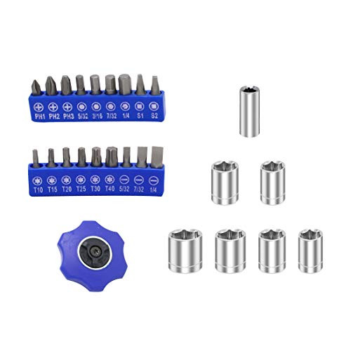CASAR 26 Piece 14 Inch Drive Palm Ratchet Set Hand Ratchet InchMetric Includes Sockets Screwdriver Hex Torx and Square Bits