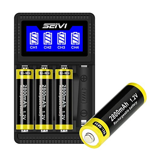 SEIVI 2800mAh NiMH AA Rechargeable Batteries 4 Pack and LCD Smart AA AAA NiMH Rechargeable Battery Charger  2A USB Charging Port SN044AA