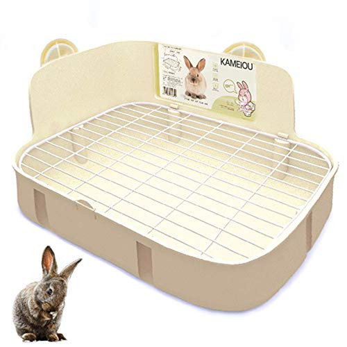 White Rabbit Litter Box Toilet for Ferret Galesaur Guinea Pig Bunny Rabbits Corner Litter Pan Potty Trainer with Stainless Steel Panel Small Pets Guinea Pig Bunny Ferret Rabbit Cage Toilet Bedding Box