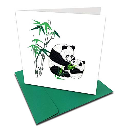 Two Pandas Quilling Greeting Card 6x6 with Envelope Any Occasion Blank Inside Handmade Suitable for Framing