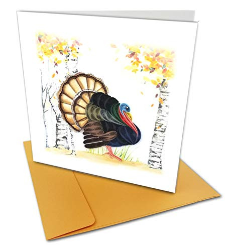 Wild Turkey Thanksgiving Quilling Greeting Card 6x6 with Envelope Blank Inside Handmade Suitable for Framing