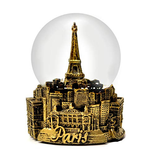 Paris France Eiffel Tower Gold Tone Snow Globe 65mm