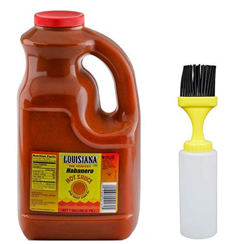 Louisiana Brand Habanero Hot Sauce 1 Gallon AND 8 oz Basting Bottle with Silicone Brush and Storage Cap Louisiana Brand Habanero Hot Sauce 1 Gallon AND 8 oz Basting Bottle with Silicone Brush and Storage Cap