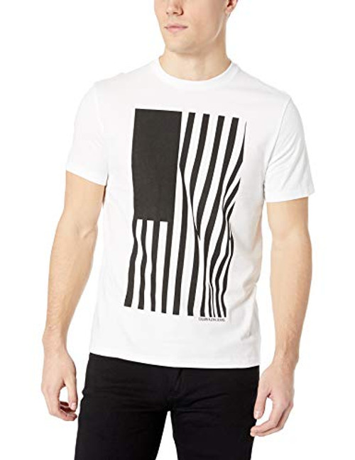 Calvin Klein Mens Short Sleeve Texture Ck Logo Print Crew Neck TShirt Brilliant White XLarge