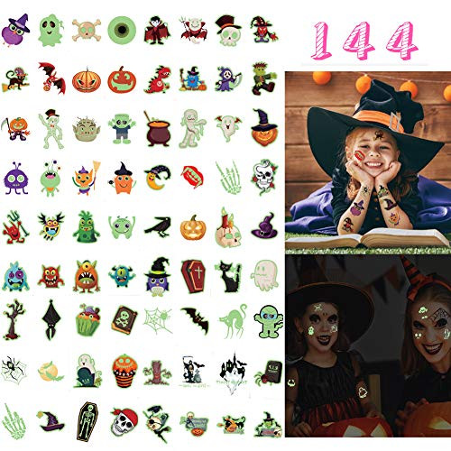 144pcs Halloween Temporary Tattoos Glow in The Dark for Kids 72 Designs Luminous Waterproof Cartoon Halloween Tattoos Stickers Fake Tattoo for Kids Boys Girls Trick or Treat Party Supplies 144pcs Halloween Temporary Tattoos Glow in The Dark for Kids 72 Designs Luminous Waterproof Cartoon Halloween Tattoos Stickers Fake Tattoo for Kids Boys Girls Trick or Treat Party Supplies