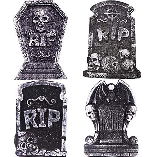 WESJOY Halloween 17 Foam RIP Graveyard Tombstones Decorations 4 Pack Lightweight Halloween Yard Headstone Decor Party Accessories for Haunted House Graveyard and Outdoor Lawn