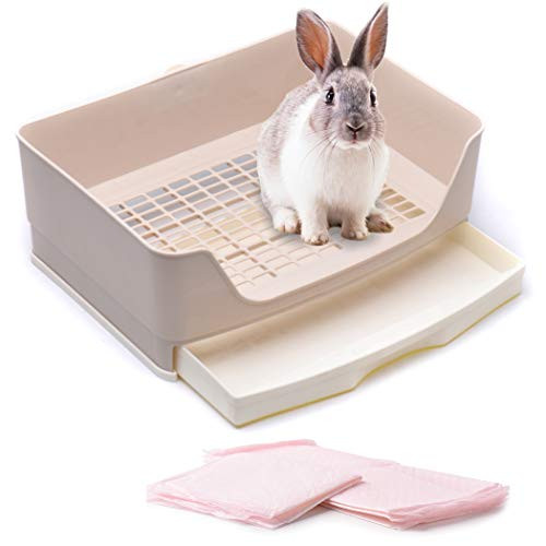 CalPalmy Large Rabbit Litter Box with 4 Bonus Pads Drawer Corner Toilet Box and Bigger Pet Pan for Adult Guinea Pigs Chinchilla Ferret Galesaur Small Animals