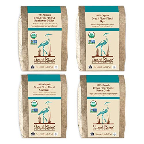 Great River Organic Milling Bread Flour Blends 4 Pack  Variety Pack Oatmeal Rye Sunflower Millet Seven Grain Organic 5Pounds Pack of 4