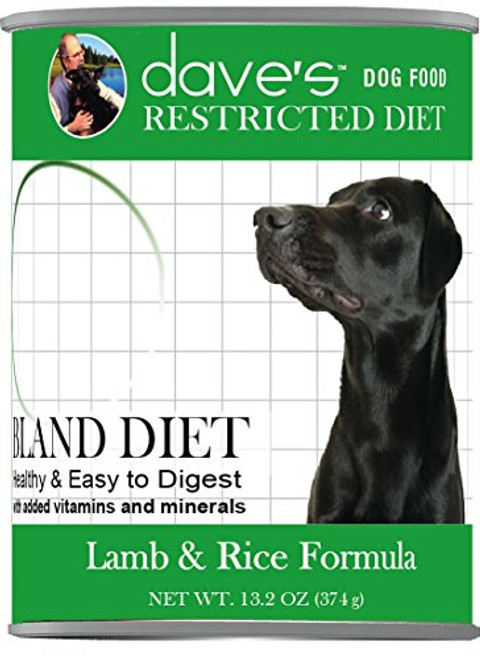 Daves Pet Food Lamb and Rice Dog Food  Restricted Bland Diet Canned Dog Food for Sensitive Stomachs  13 Ounce Cans Case of 12