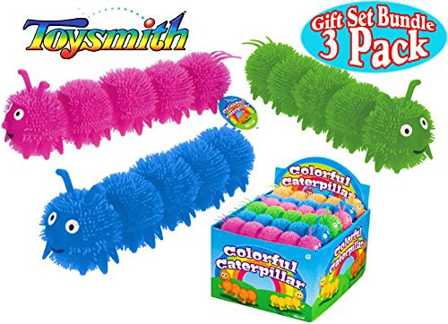 Toysmith Colorful Caterpillar Puffer Ball Party Set Bundle - 3 Pack (Assorted Colors)