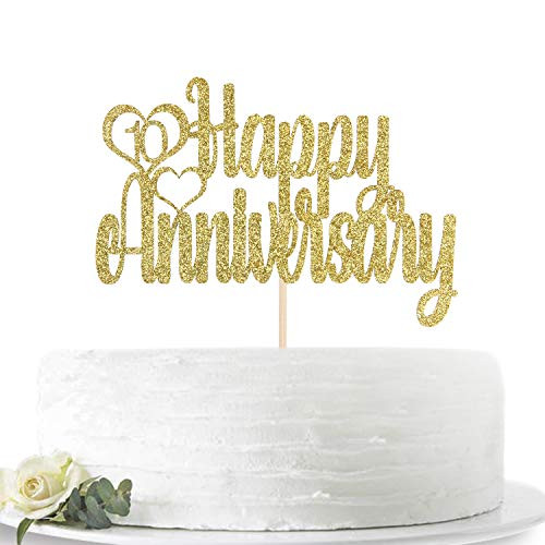 Gold Glitter Happy 10th Anniversary Cake Topper for 10th Wedding Anniversary  10th Anniversary Party  10th Birthday Party Decorations
