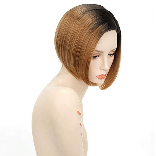 10inch Ombre Brown Short Bob Wigs With Black Root Side Part Synthetic Straight hair Wigs for Women 10inch Ombre Brown Short Bob Wigs With Black Root Side Part Synthetic Straight hair Wigs for Women
