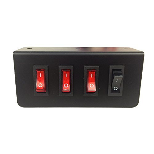 Abrams Taurus Premium 12V Switch Box Panel - (3) ON/OFF Rocker Switch with LED Light & (1) Momentary Switch Plate - 2 x 15 Amp Inline Fuse - Dimensions: 4.82"L x 2.2"H x 1.57"D