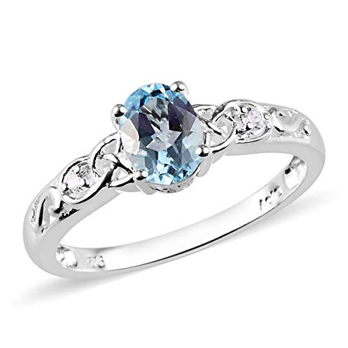 925 Sterling Silver Natural Gemstones Birthstone Oval Sky Blue  White Topaz Statement Ring Size 8 Ct 12