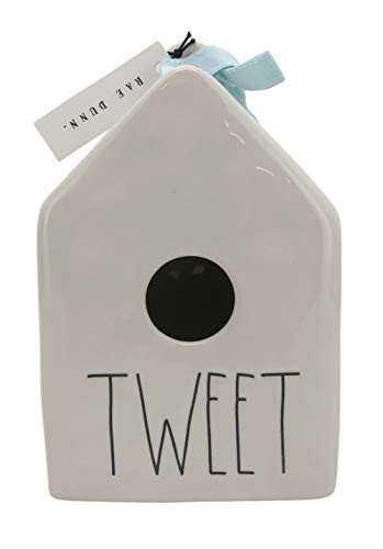 Rae Dunn by Magenta Ceramic Birdhouse with Blue Ribbon  Tweet