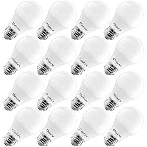 MaxLite A19 LED Bulb Enclosed Fixture Rated 40W Equivalent 450 Lumens Dimmable E26 Medium Base 2700K Soft White 16Pack
