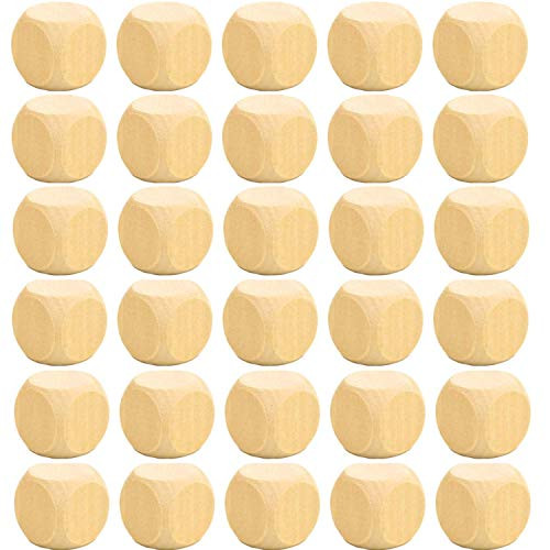 HAN SHENG 30 Pcs 25mm Blank Wood Dice Cubes Unfinished Plain Square Wooden Blocks for DIY Crafts Making Painting