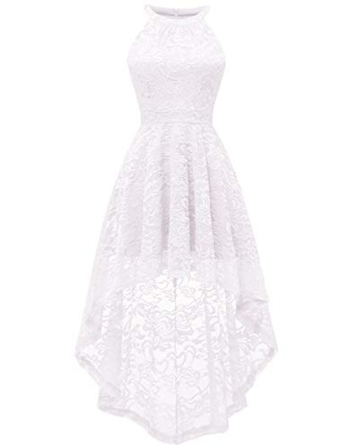 BeryLove Womens Halter HiLo Floral Lace Cocktail Party Dress Bridesmaid Formal Swing Dress BLP7028 White S BeryLove Womens Halter HiLo Floral Lace Cocktail Party Dress Bridesmaid Formal Swing Dress BLP7028 White S