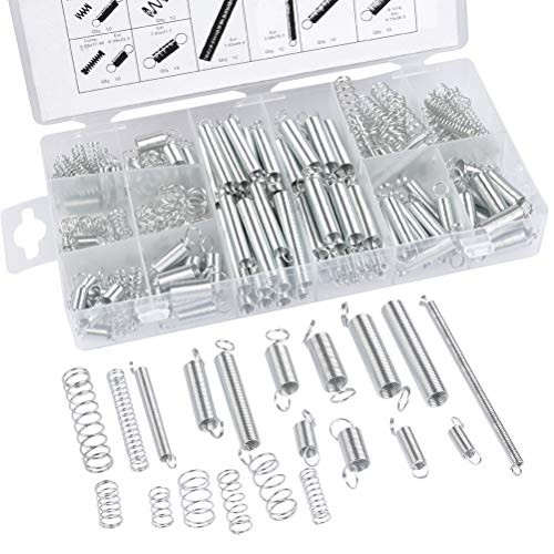 QLOUNI Spring Assortment Set 200 Pieces Zinc Plated Compression and Extension Springs for Shops and Home Repairs