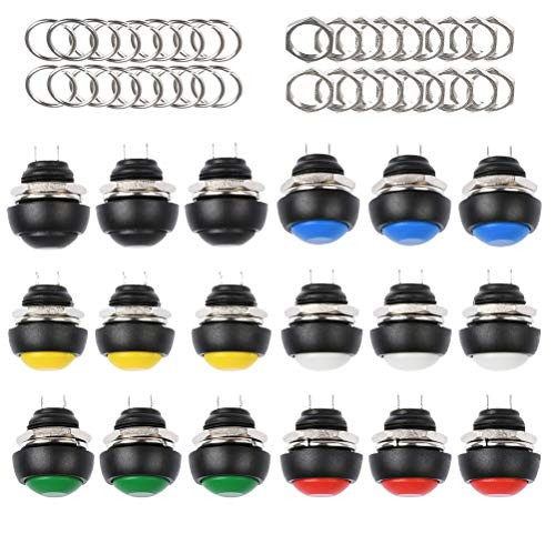 OFNMY 18pcs 12mm Waterproof Momentary NO Push Button Switch Mini Push Button Horn Switch OFFON Normal Open PBS33B