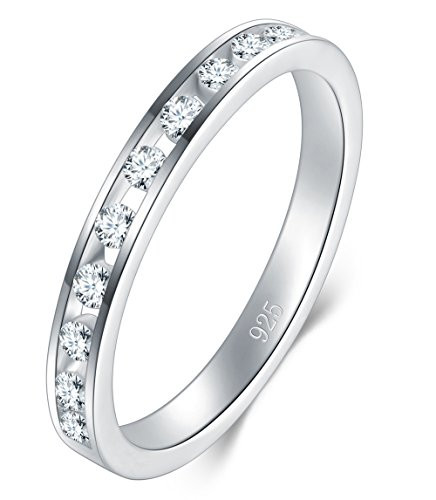 BORUO 925 Sterling Silver Ring Cubic Zirconia CZ Wedding Band Stackable Ring 2mm Size 4