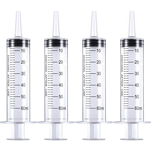 Frienda 4 Pack Large Plastic Syringe for Scientific Labs and Dispensing Multiple Uses Measuring Syringe Tools 60 ml