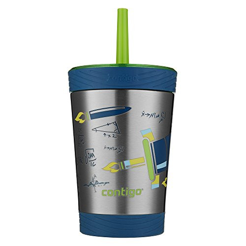 Contigo THERMALOCK Spill-Proof Kids Stainless Steel Tumbler with Straw, 12 oz, Granny Smith with Rocket Design