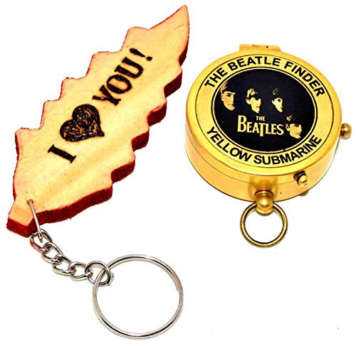 Nautical Gift Decor Solid Brass Gentlemens Compass with Wood Key Ring