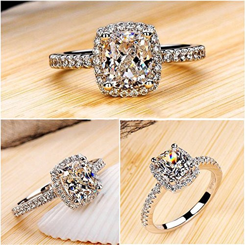 Tonkaobadin Nattypat Gorgeous 925 Silver Princess Cut White Sapphire Wedding Band Ring Women Jewelry 6