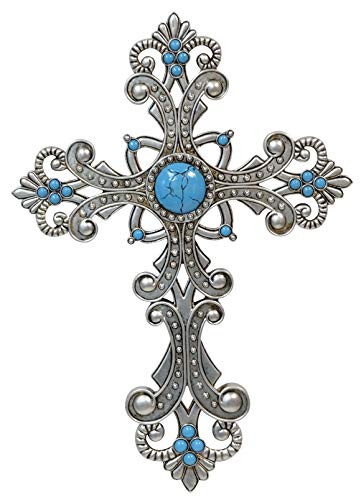 BestGiftEver Turquoise Accented Silver Tone Wall Cross 135