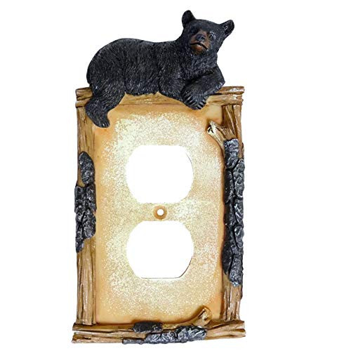 Black Bear on Log Double Outlet Receptacle Cover Cabin Lodge Style Home Decor