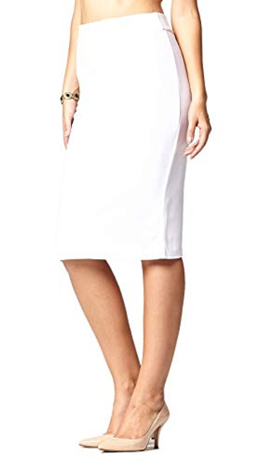 Premium Stretch Pencil Skirt for Women with Slit  Pull On Elastic Waistband  Bodycon Midi Skirts  Classic White  3XL