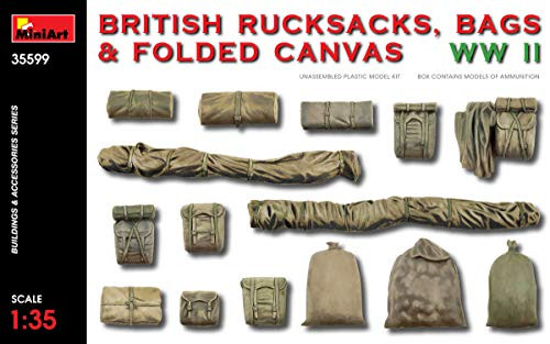 MiniArt 35599 British Rucksacks Bags  Folded Canvas WWII Buildings and Accessories Collection 135 Scale Model Kit