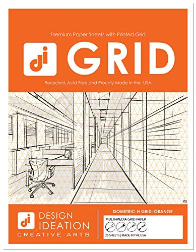 Design Ideation Brand Grid Paper  MultiMedia Grid Paper for Pencil Ink Marker and Watercolor Paints Horizontal Isometric Grid 25 Sheet Pack Orange Grid