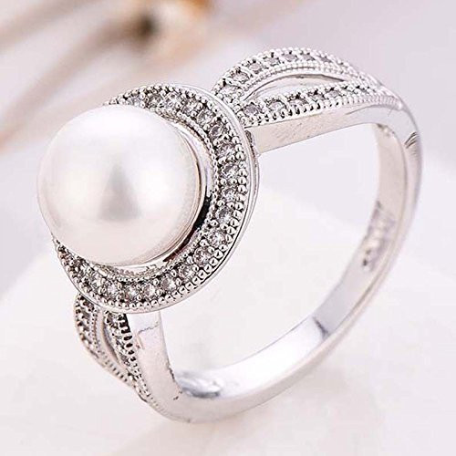 Women Pearl  White Sapphire 925 Sterling Silver Ring Wedding Party Jewelry New Size 610 7
