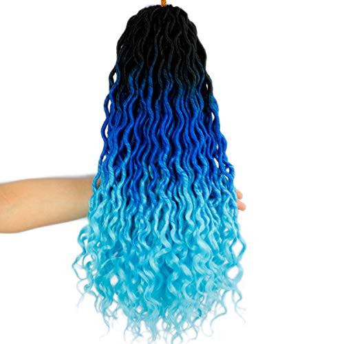 Ouyafei 5Pack Wavy Faux Locs Braids Crochet Hair 20inch Ombre Blue Braiding Hair Goddess Locs with Curly Ends Synthetic Twist Crochet Hair Extensions 1BBlueLight Blue#500gLot