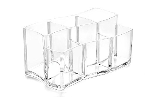 HanLingGG Makeup Brush Holder Organizer Clear Acrylic Multifunctional Countertop Cosmetic Storage Case Bathroom Vanity Tray with 6 Compartments