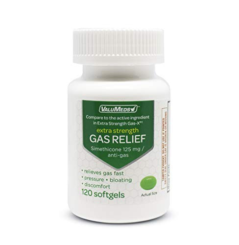 ValuMeds Extra Strength Gas Relief to Relieve Pressure Bloating and Painful Discomfort 120 Softgels Improve Regularity and Balance Comparable to GasX