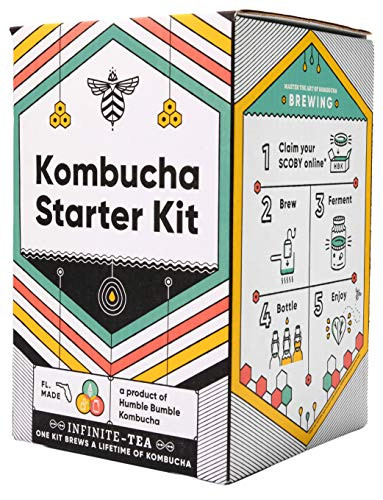 Craft A Brew Starter Complete Kombucha Making Kit Including 1 gallon glass jar SCOBY Tea Sugar and Guide to Brewing Multicolor