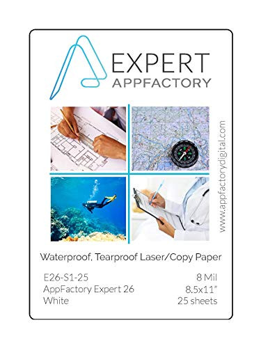 AppFactory Expert 8 Mil Waterproof Tearproof LaserCopy Paper  25 sheet pack 85x11