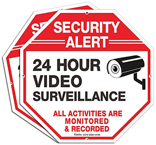 Video Surveillance Signs 2 Pack 12 x 12 Rust Free 040 Aluminum Security Warning Reflective Metal Signs Indoor or Outdoor Use for Home Business CCTV Security Camera UV Protected  Waterproof